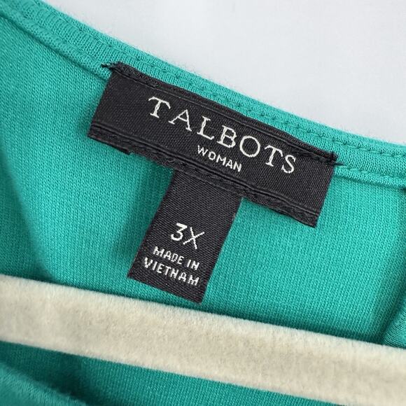Talbots 3X Tunic 3/4 Bell Sleeve Green Cotton Tee Round neck Pullover Preppy - Picture 9 of 11
